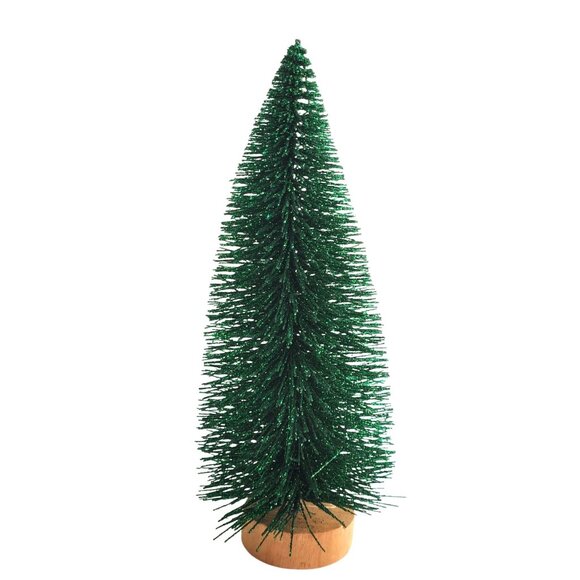 Bottle Brush Trees In Gold Green & Silver Set Of 3, 8"  With Wooden Base For Ho - Picture 2 of 10